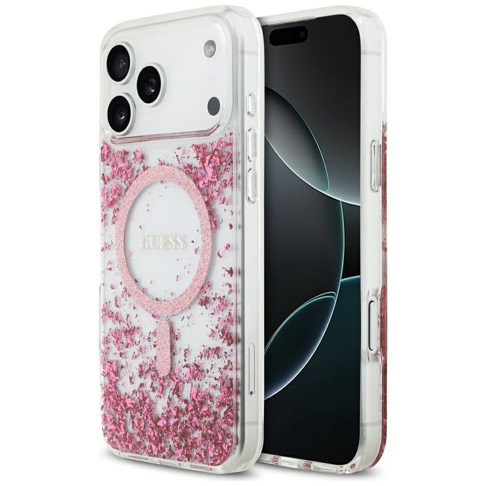 GUESS ümbris jaoks IPHONE 17 Pro Max compatible with MagSafe GUHMP17XRGRGEP (Resin Bottom Glitter) roosa