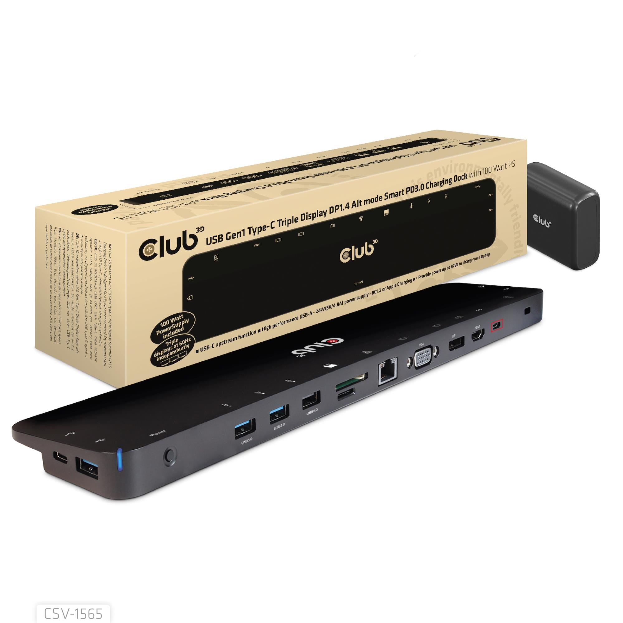 Club3D sülearvuti dokkimisjaam USB-C 100W CSV-1565