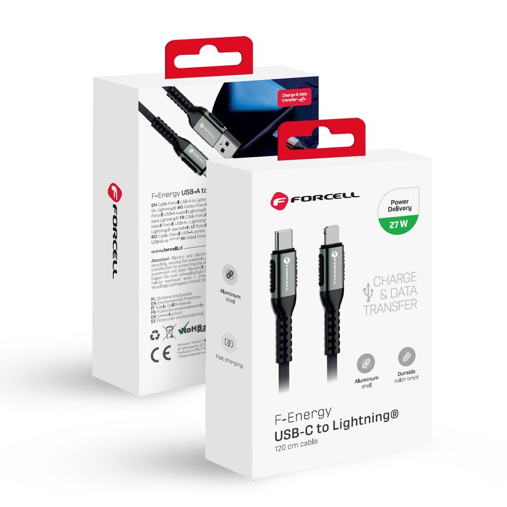 Kaabel USB C to Lightning Forcell F-Energy PD 3A 27W Cafule 1,2 m C259 must