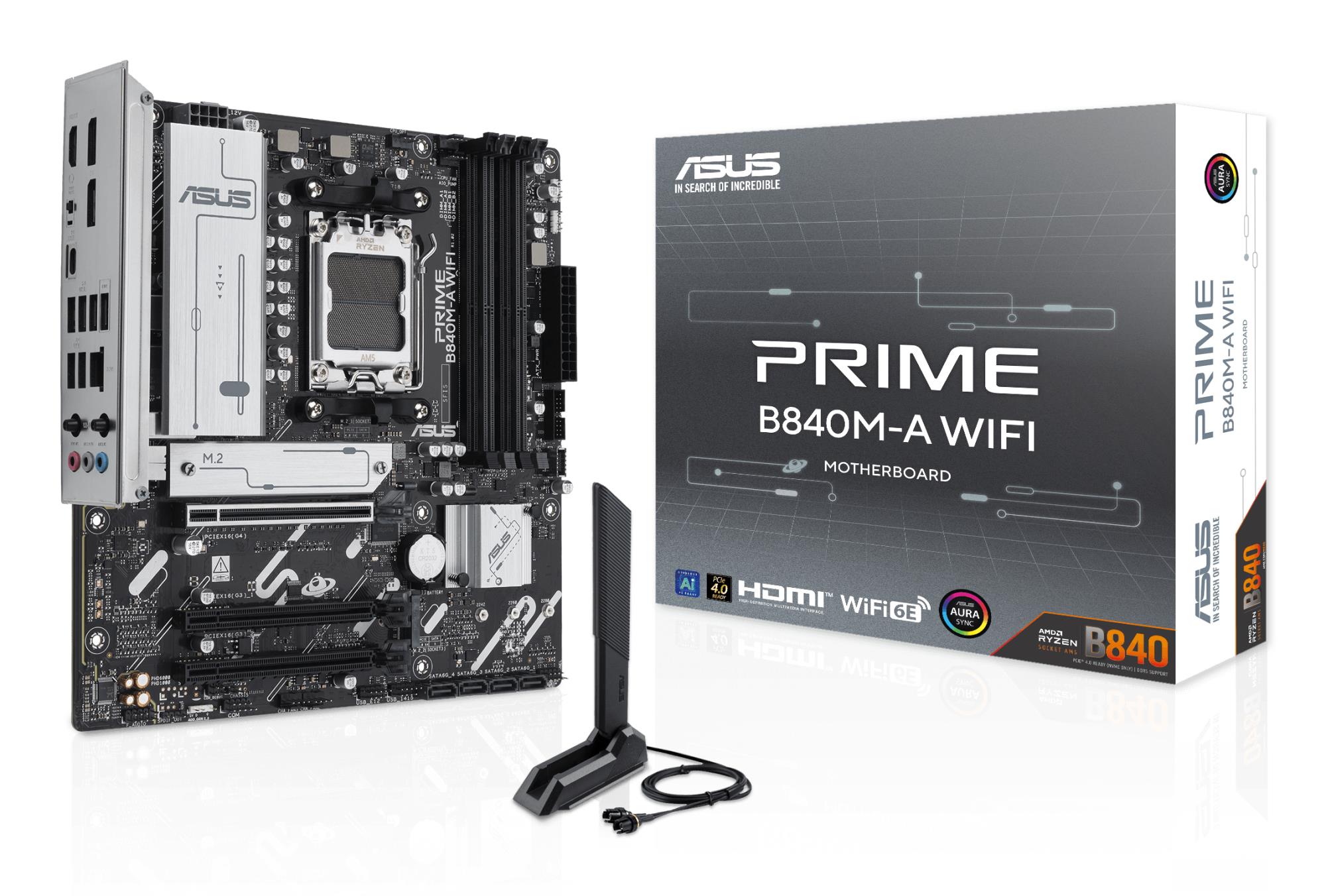 ASUS emaplaat AMD B840 SAM5 Micro-ATX DDR5 4xSlot 3xM.2 HDMI 2xDP PRIMEB840M-AWIFI