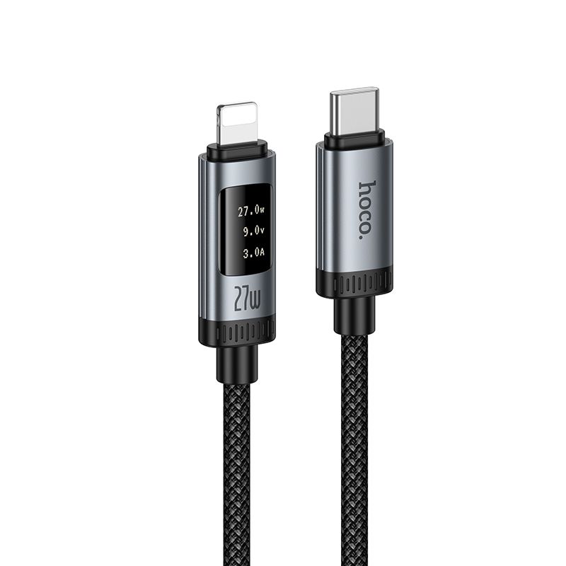 Кабель для передачи данных с цифровым дисплеем USB C to Lightning Hoco PD 27W 1,2 м U148 чёрный
