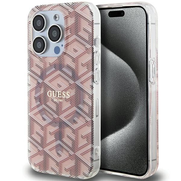 GUESS чехол для IPHONE 15 Pro Max совместимый с MagSafe GUHMP15XHGCUSTGP (IML GCUBE) розовый