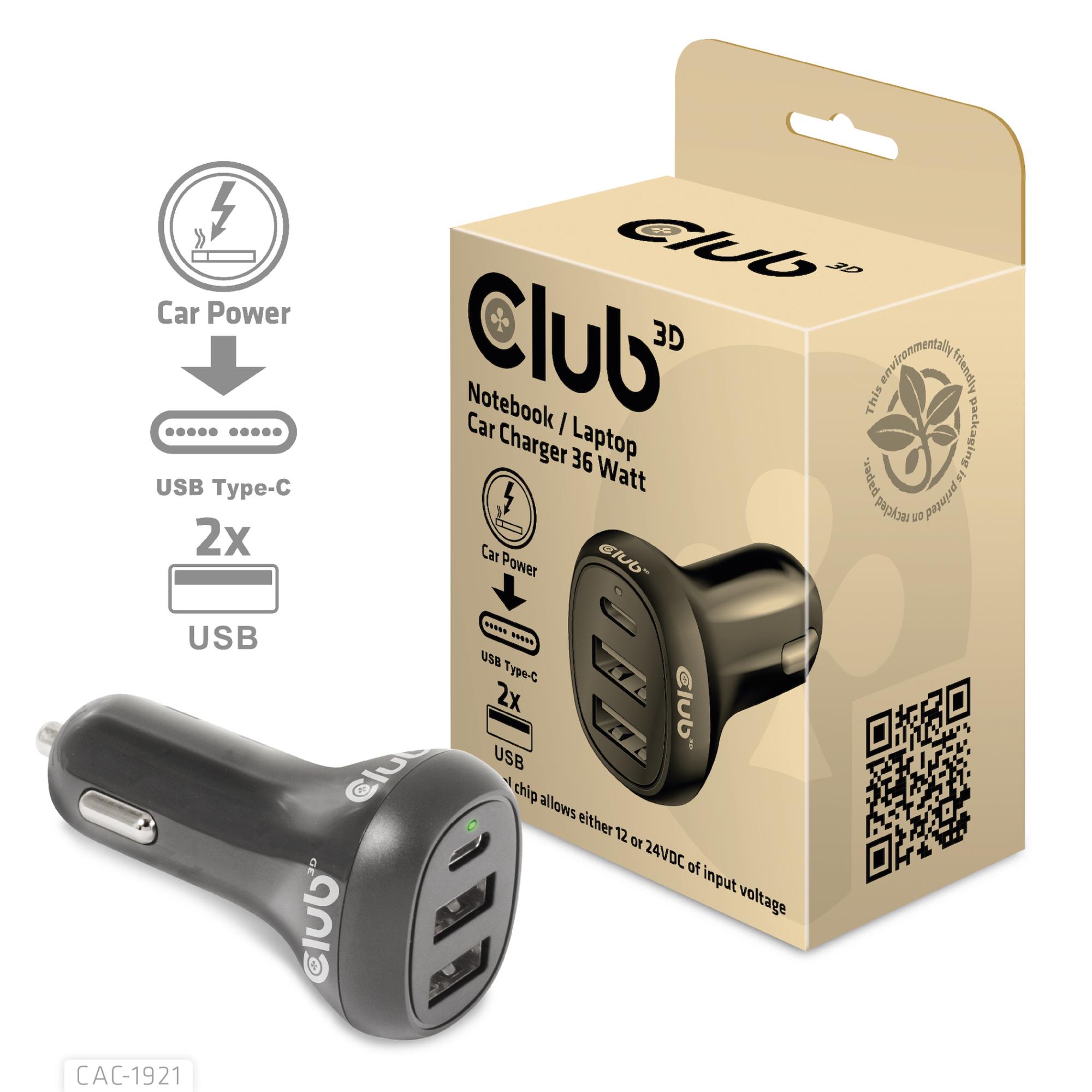 Sülearvuti autolaadija 36W CAC-1921 Club3D