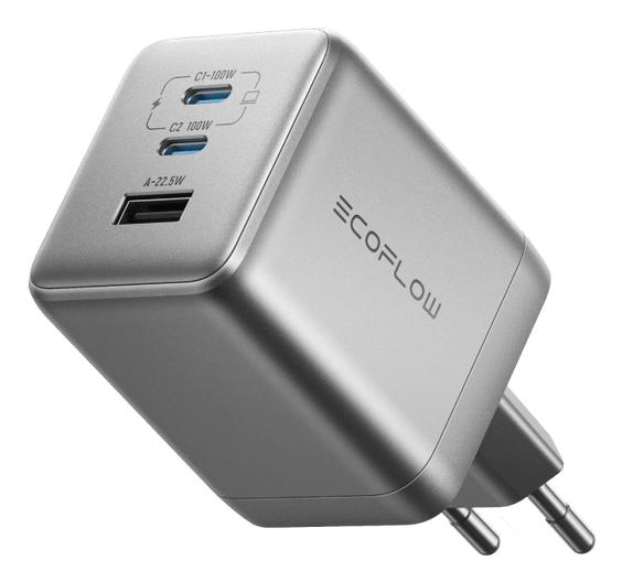 EcoFlow RAPID Pro 100W mains laadija, 2xUSB-C, 1xUSB-A, GaN