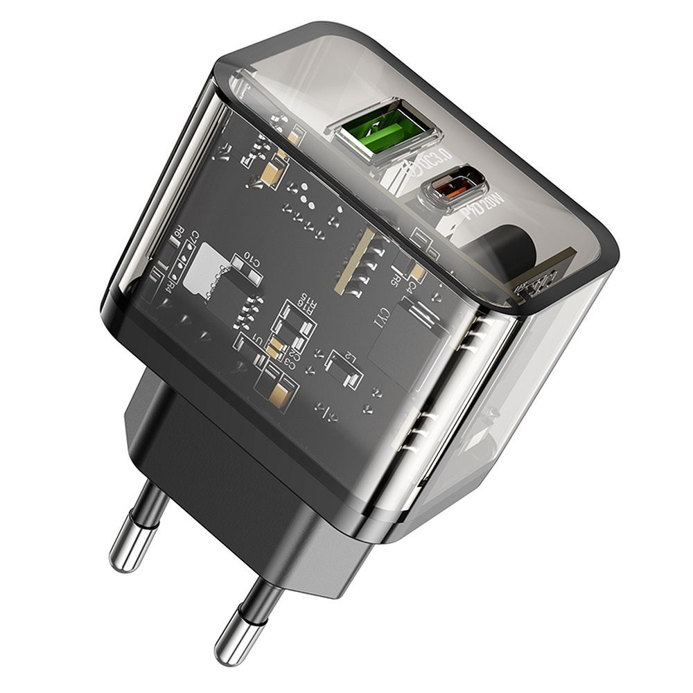 Зарядное устройство для телефона Hoco USB A + USB C QC3.0 PD 3A 20W N34 прозрачное