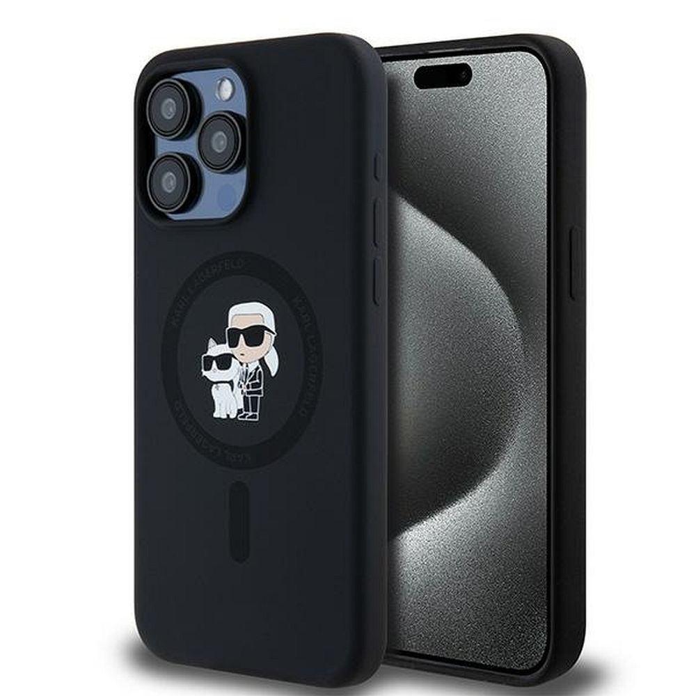 Чехол Karl Lagerfeld для iPhone 15 Pro Max совместимый с MagSafe KLHMP15XSCMKCRHK (Silicone KC Body Ring) чёрный