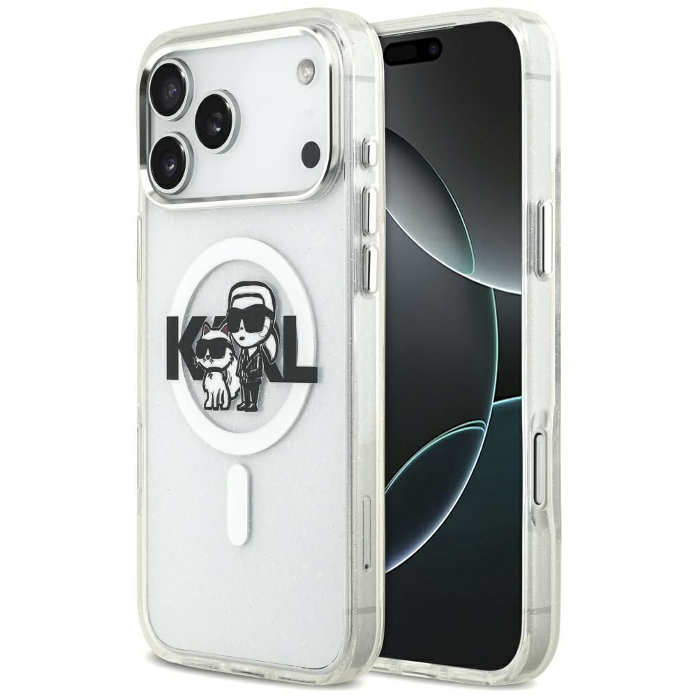 Karl Lagerfeld IML Glitter Karl & Choupette Sketch Logo MagSafe Ümbris jaoks iPhone 17 Pro Max - Clear