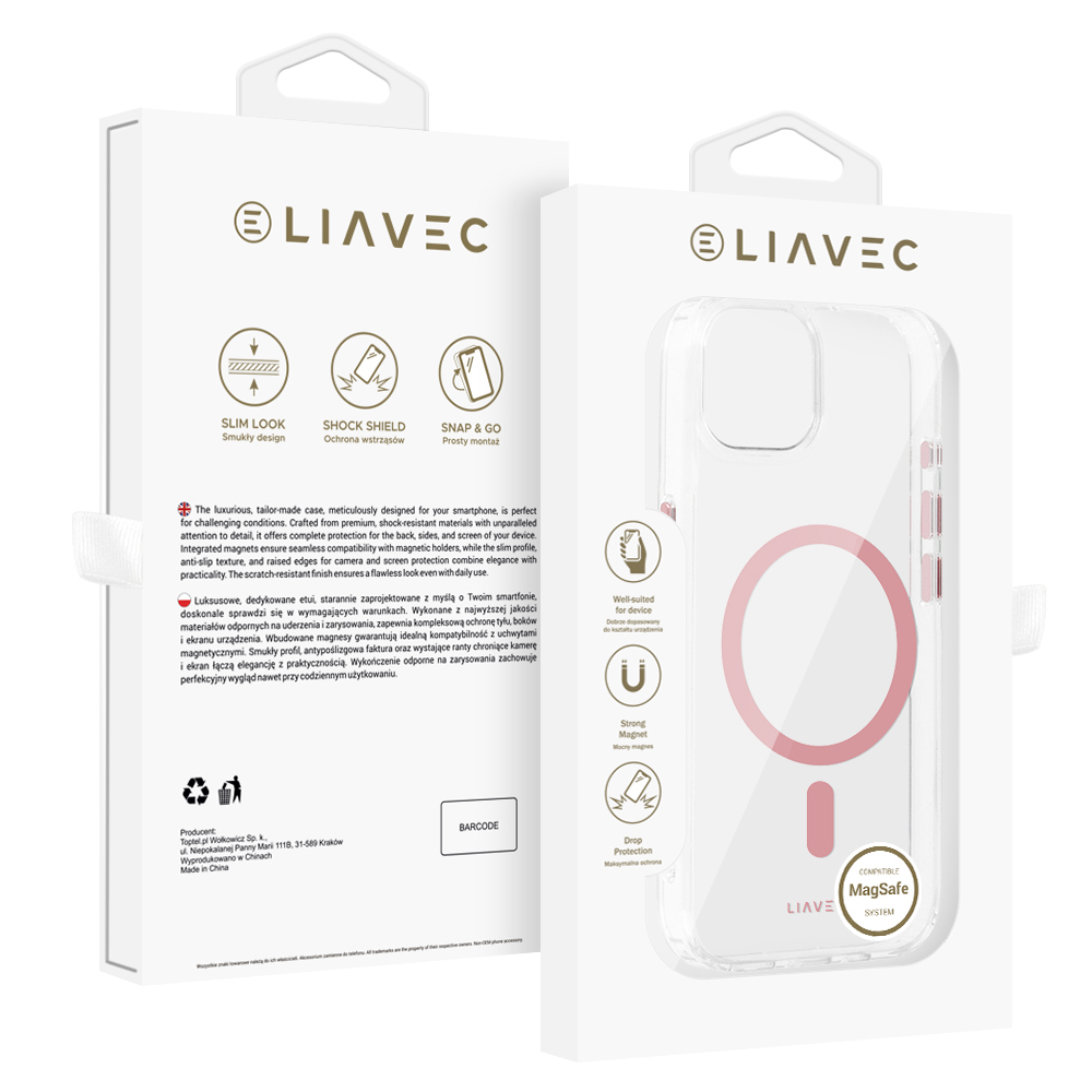 Liavec Glossy Magsafe Clear Ümbris do Iphone 13/14 różowy