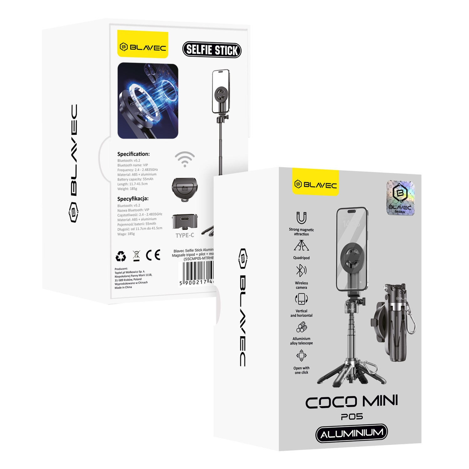 Blavec Selfie Stick Aluminium Coco Mini P-05 Magsafe tripod + remote control + hoidja 0,41 metres (SSCMP05-MTRHB041) must