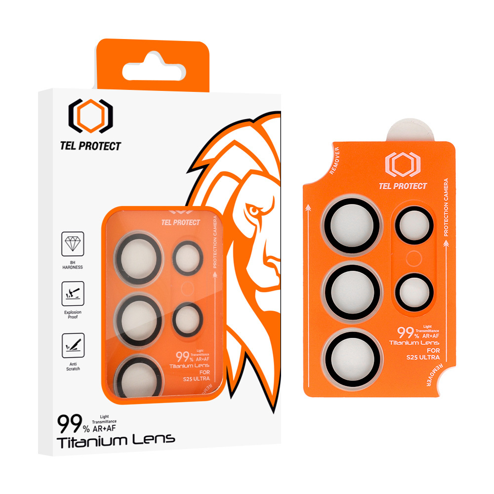 Tempered glass Tel Protect Titanium Lens 99% AR on camera jaoks Samsung Galaxy S25 Ultra läbipaistev (lens 5 pcs)