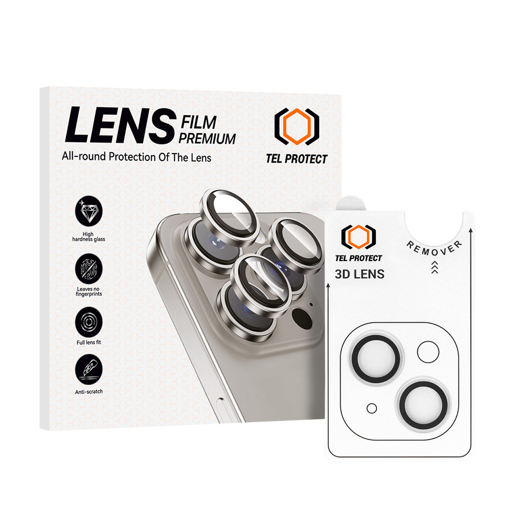 Tempered glass Tel Protect 3D Lens on camera jaoks Iphone 14/14 Plus/16e läbipaistev (lens 2 pieces)