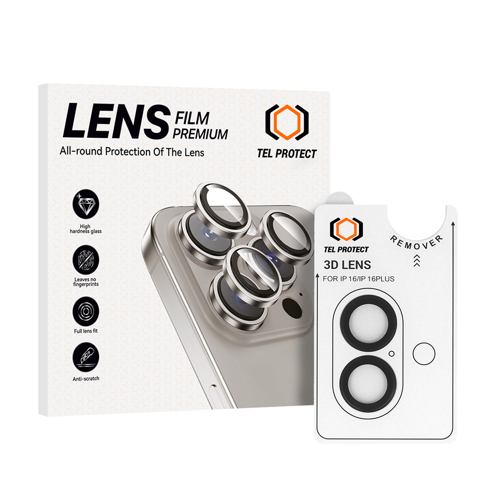 Tempered glass Tel Protect 3D Lens on camera jaoks Iphone 16/16 Plus must (lens 2 pieces)