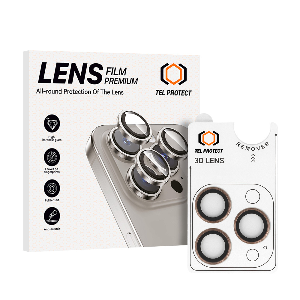Закалённое стекло Tel Protect 3D Lens на камеру для Iphone 16 Pro/16 Pro Max титан (линз 3 шт.)