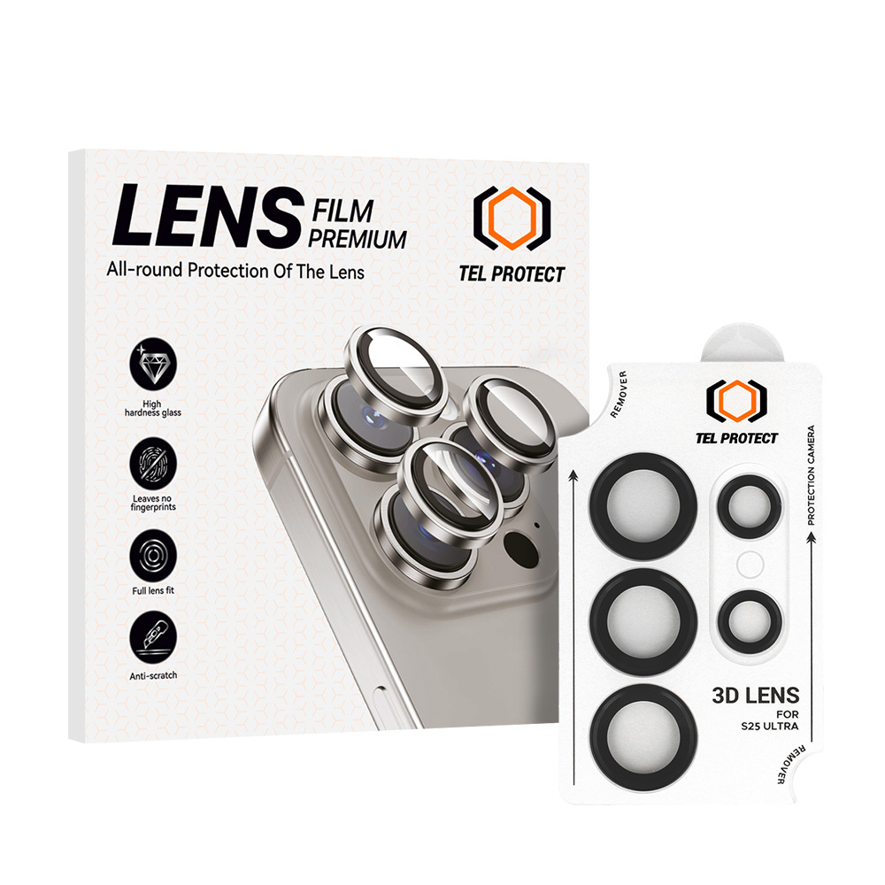 Tempered glass Tel Protect 3D Lens on camera jaoks Samsung Galaxy S25 Ultra must (lens 5 pieces)