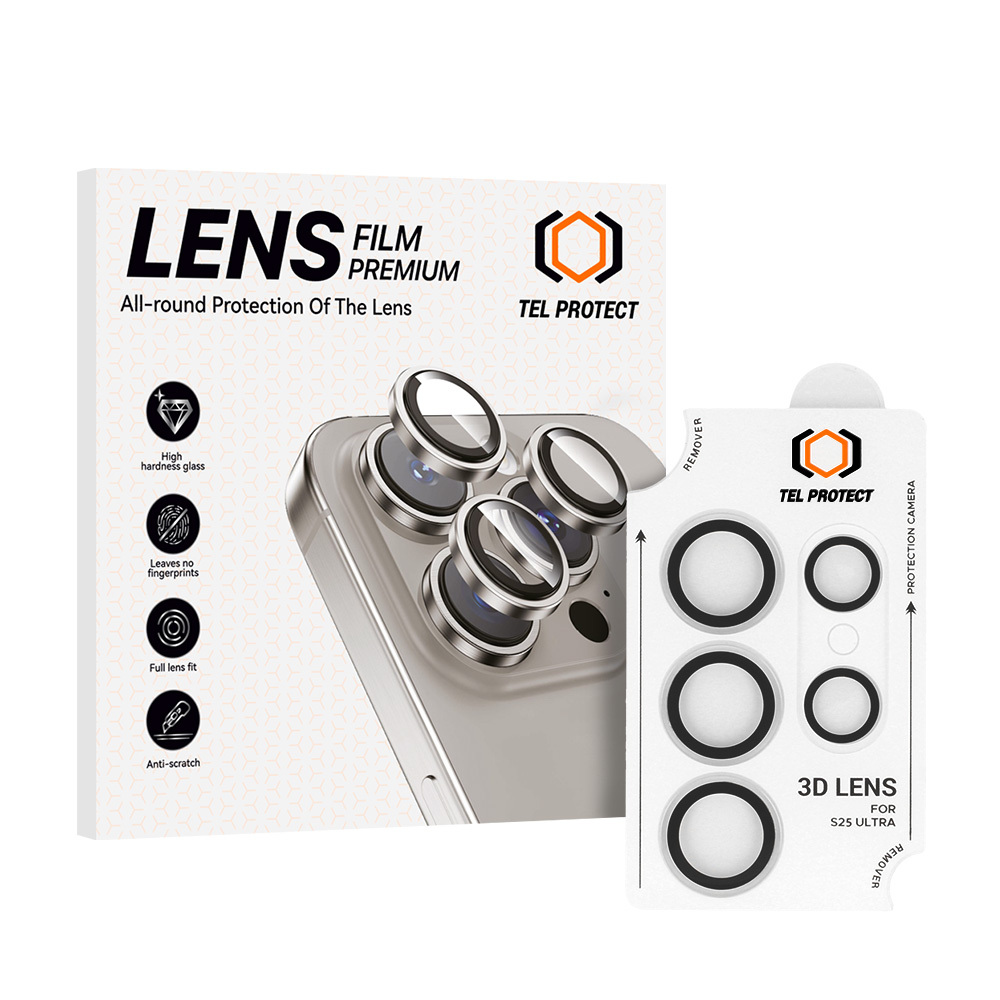Tempered glass Tel Protect 3D Lens on camera jaoks Samsung Galaxy S24 Ultra läbipaistev (lens 5 pieces)