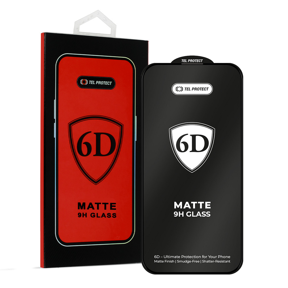 Tel Protect Full Glue 6D Matt Karastatud klaas jaoks Iphone 16 Pro/17 must