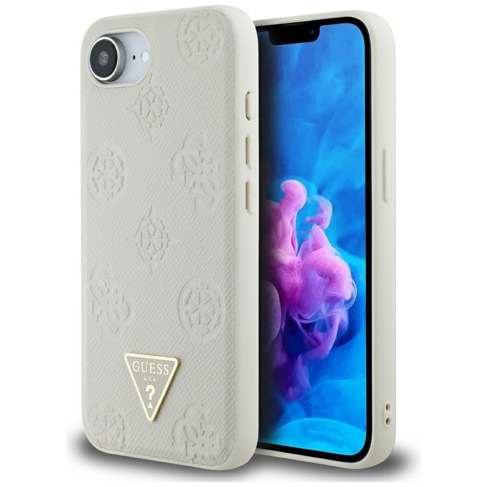 Guess Grained Hot Stamp Peony Triangle Logo MagSafe ümbris jaoks iPhone 16e - beige