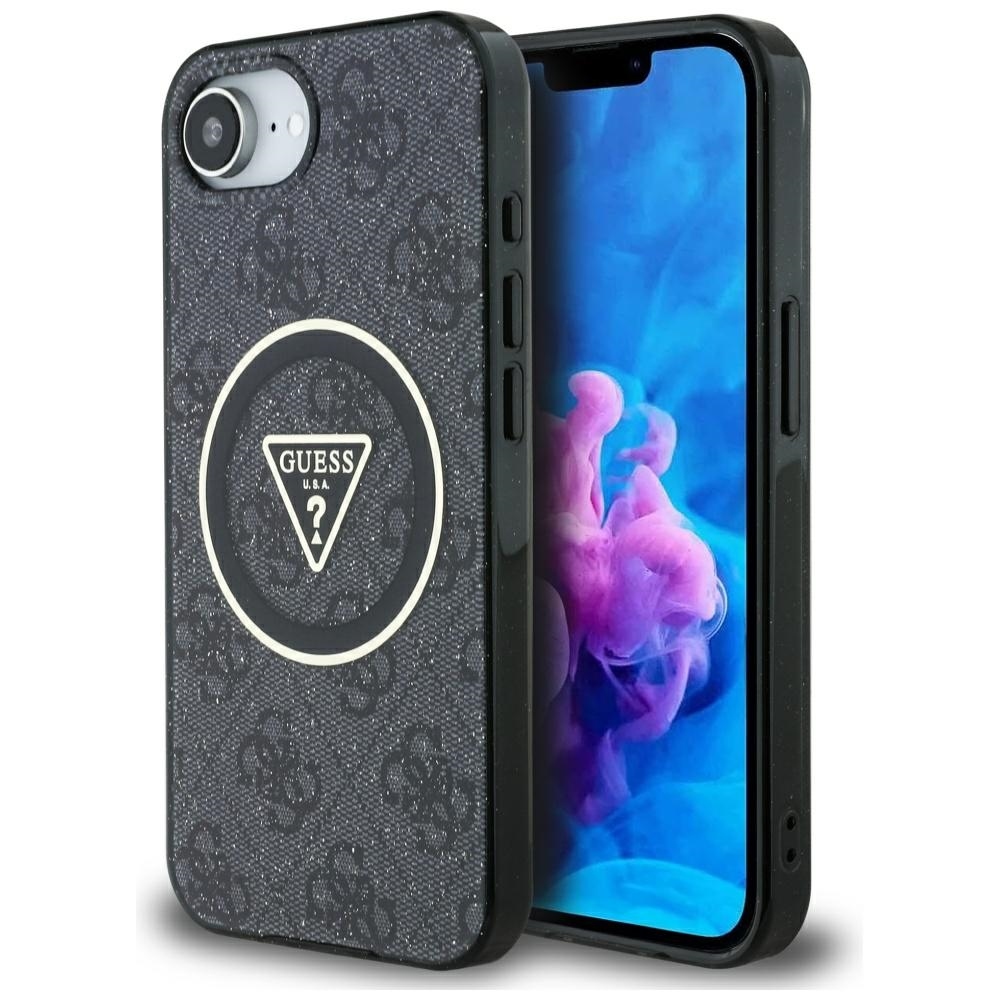 Guess IML Metal Glitter 4G Circle Triangle MagSafe Ümbris jaoks iPhone 16e - Must