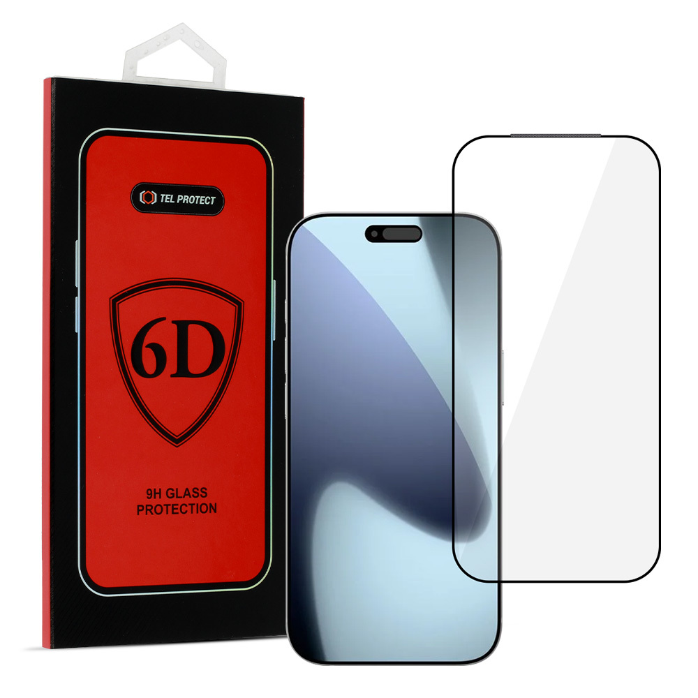 Tel Protect Full Glue 6D Karastatud klaas jaoks IPHONE 17 PRO MAX BLACK