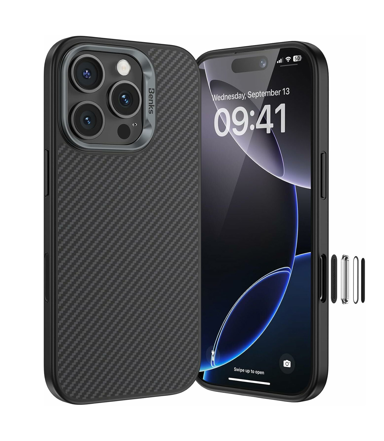 Benks Magnetic Armor Pro Kevlar Ümbris Metal Frame 600D (AD66) jaoks Iphone 16 Pro Max must (Camera Control Button)