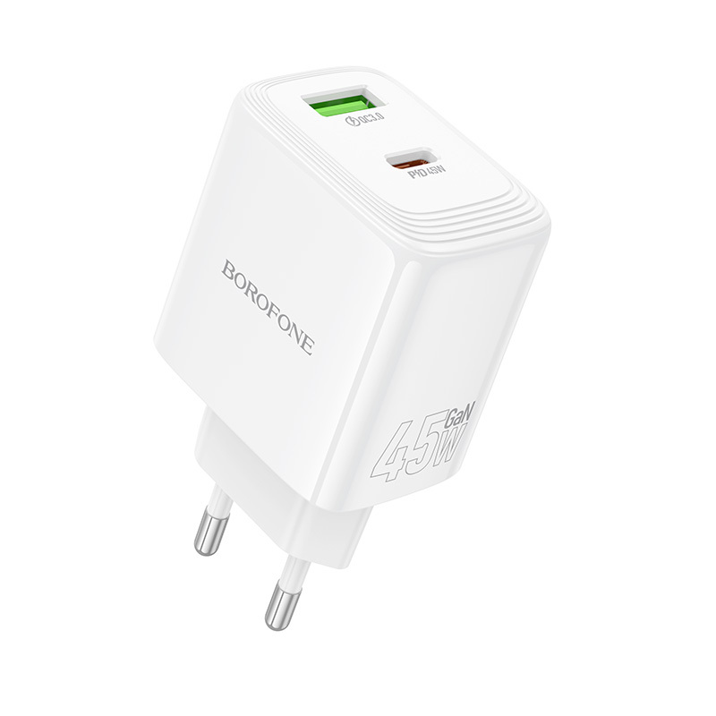 Borofone Sein laadija BN30 Cargador GaN - USB + Tüüp C - QC 3.0 PD 45W valge
