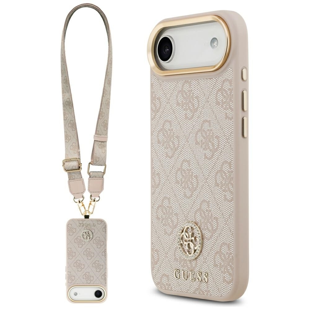 Original Ümbris GUESS 4G Strass Logo & Big Strap Metal Buttons MagSafe jaoks Iphone 17 Air roosa