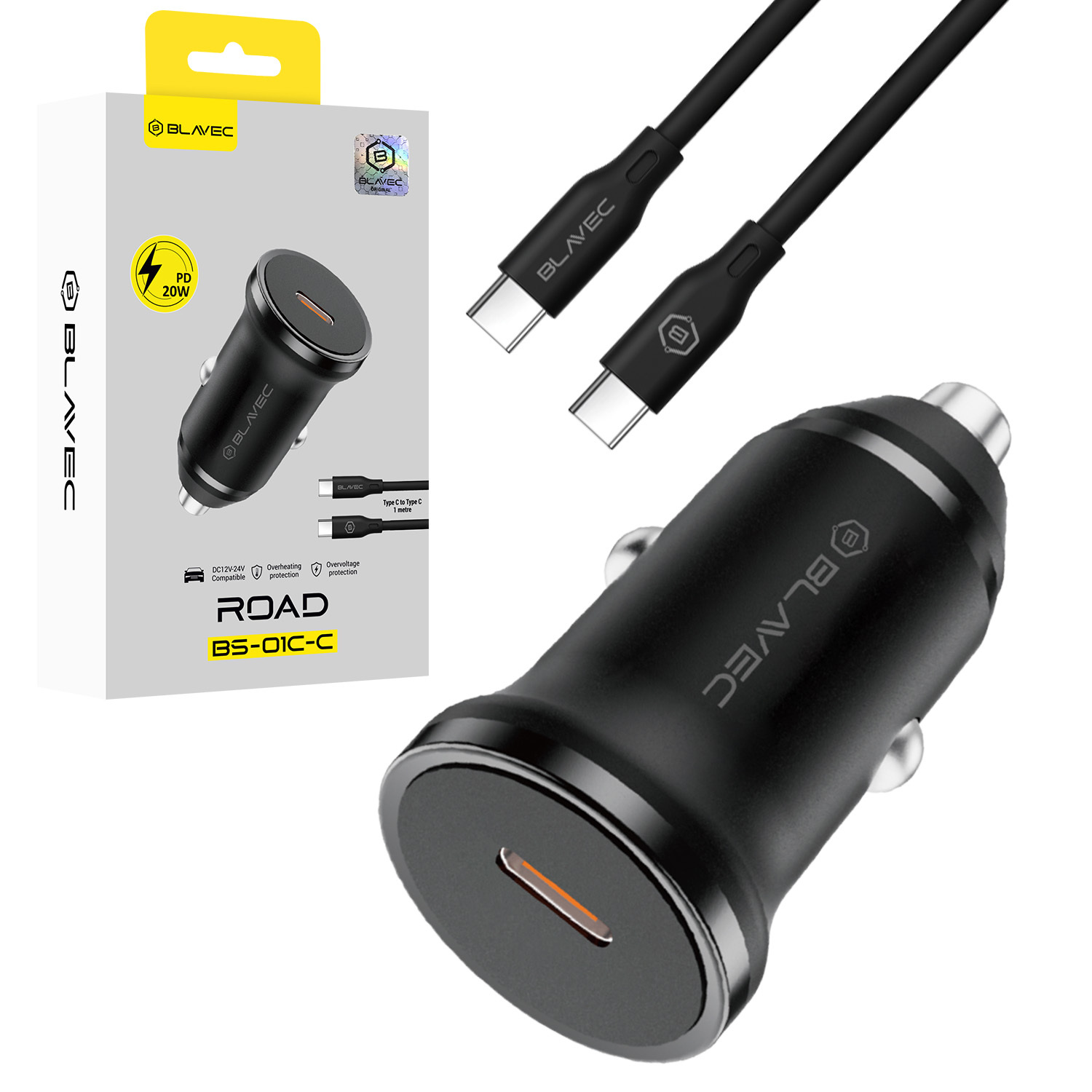 Blavec Car charger BS-01C-C Road - Type C - PD 20W with Type C to Type C cable (CCBS01CCR-CB) black