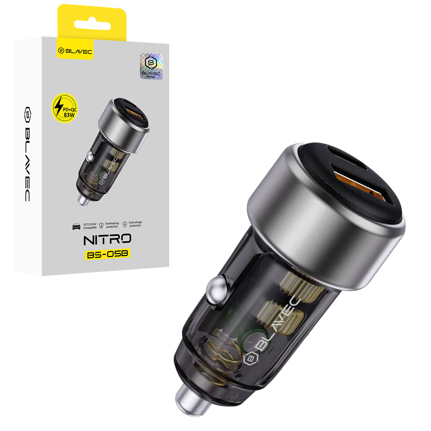 Blavec Autolaadija BS-05B Nitro - USB + Type C - QC 3.0 18W PD 65W (CCBS05BN-UCB) must