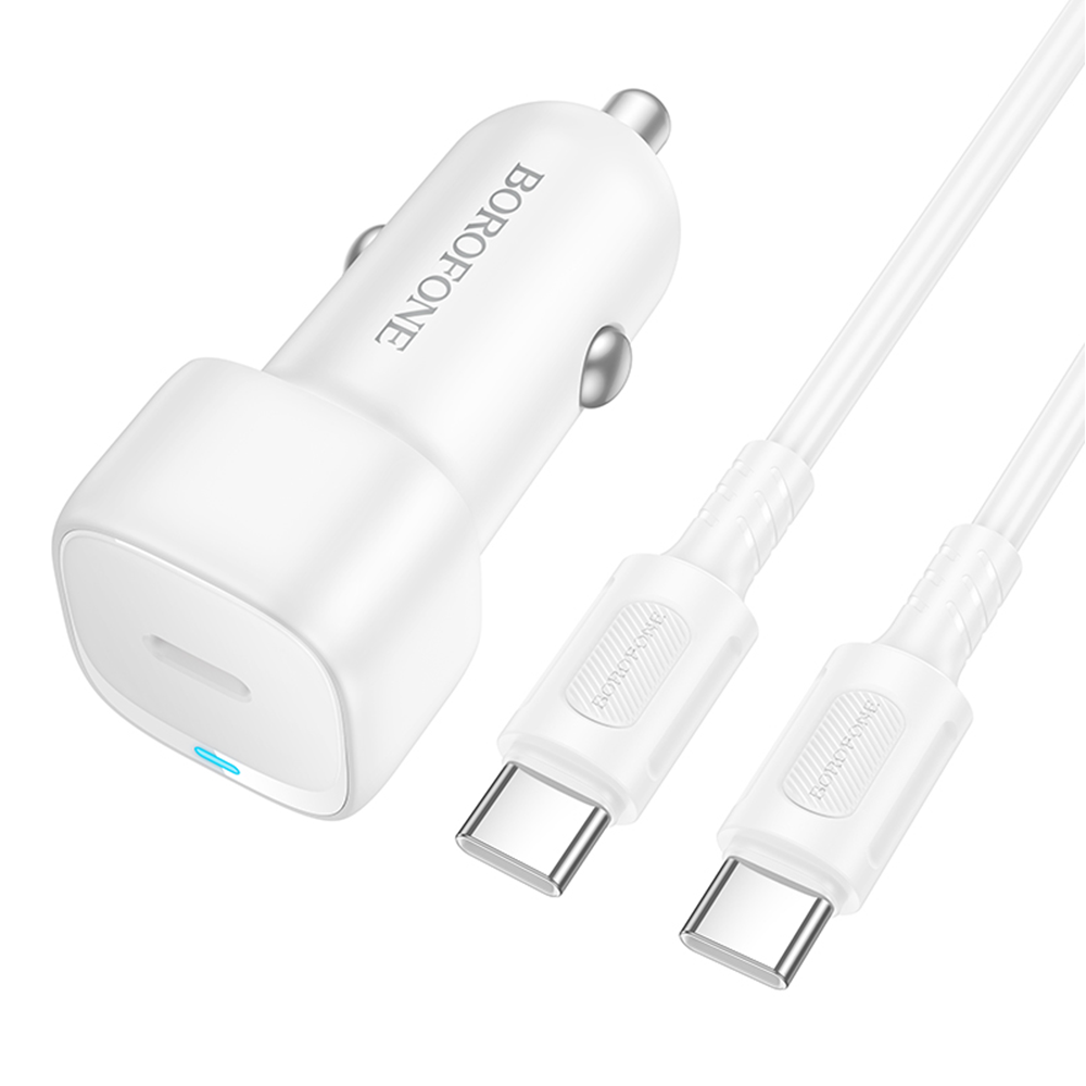 Borofone autolaadija BZ34A Cloud - Type C - PD 20W koos C-tüüpi C-tüüpi valge laadijaga
