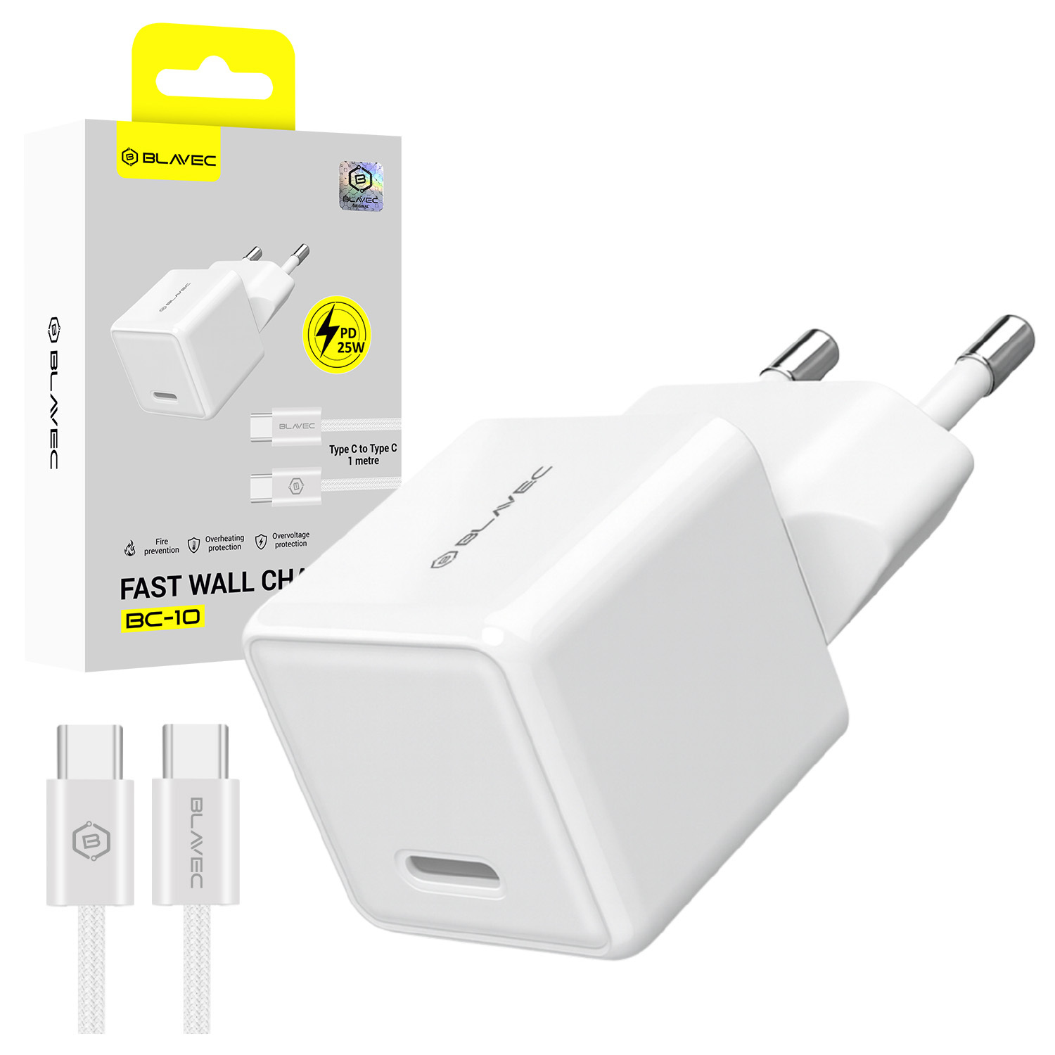 Blavec Wall charger BC-10 - Type C - PD 25W 3A with Type C to Type C cable (TCBC10-CW253A) white