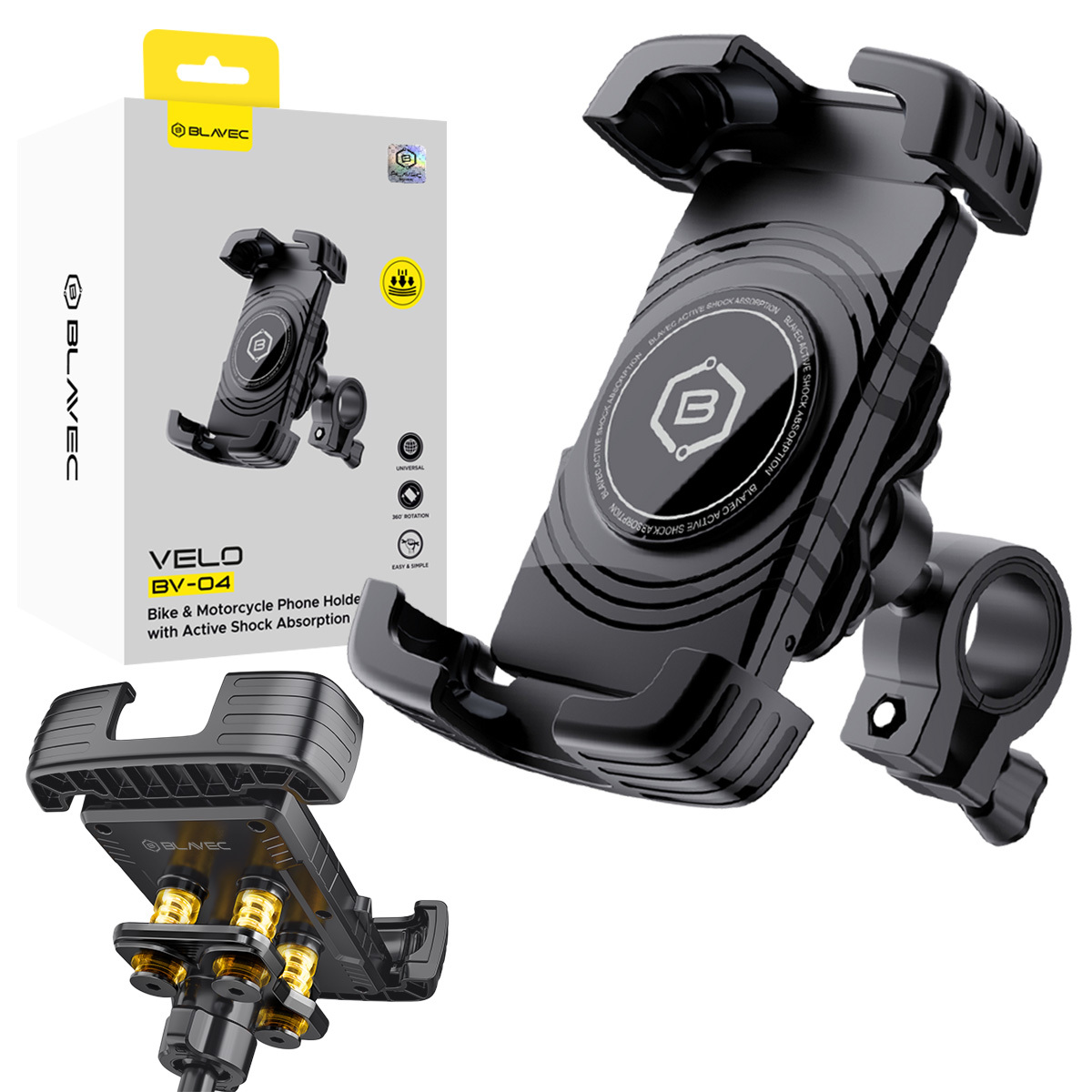 Blavec Uchwyt Rowerowy/Motocyklowy BV-04 Velo to handlebar with active shock absorbtion (BV04-SAHB) black
