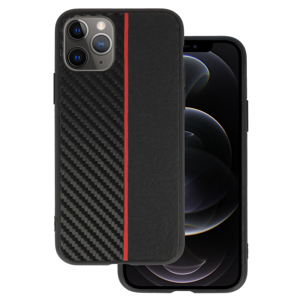 Tel Protect CARBON Ümbris jaoks Iphone 11 Pro Must with punane stripe
