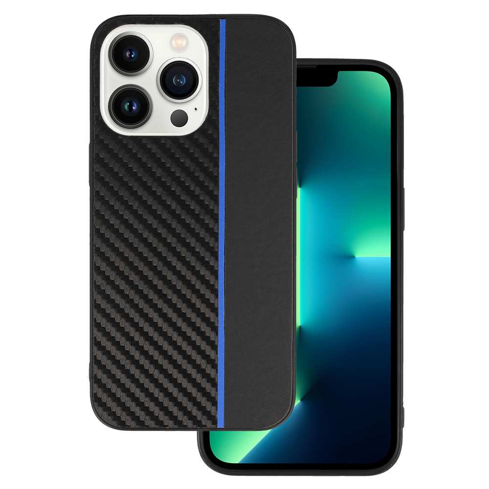 Tel Protect CARBON Ümbris jaoks Iphone 13 Pro Max Must with sinine stripe