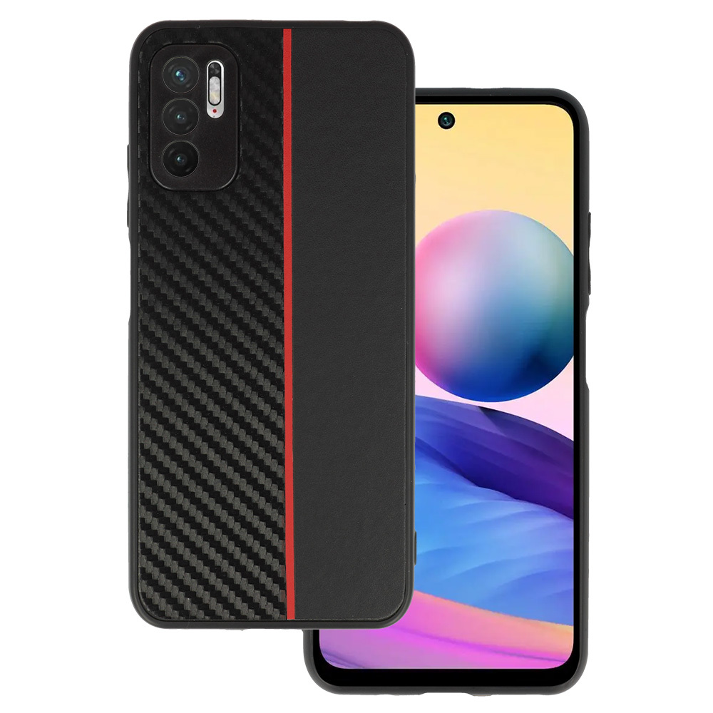 Tel Protect CARBON Ümbris jaoks Xiaomi Redmi Note 10 5G Must with punane stripe