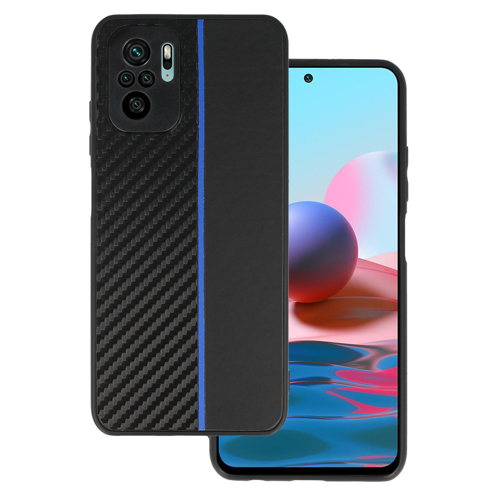Tel Protect CARBON Ümbris jaoks Xiaomi Redmi Note 10/Note 10S/Poco M5S Must with sinine stripe