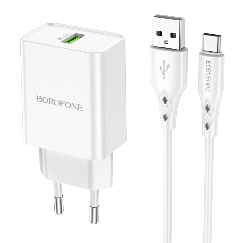Borofone Wall laadija BN5 Sunlight - USB - QC 3.0 18W with USB to Type C kaabel valge