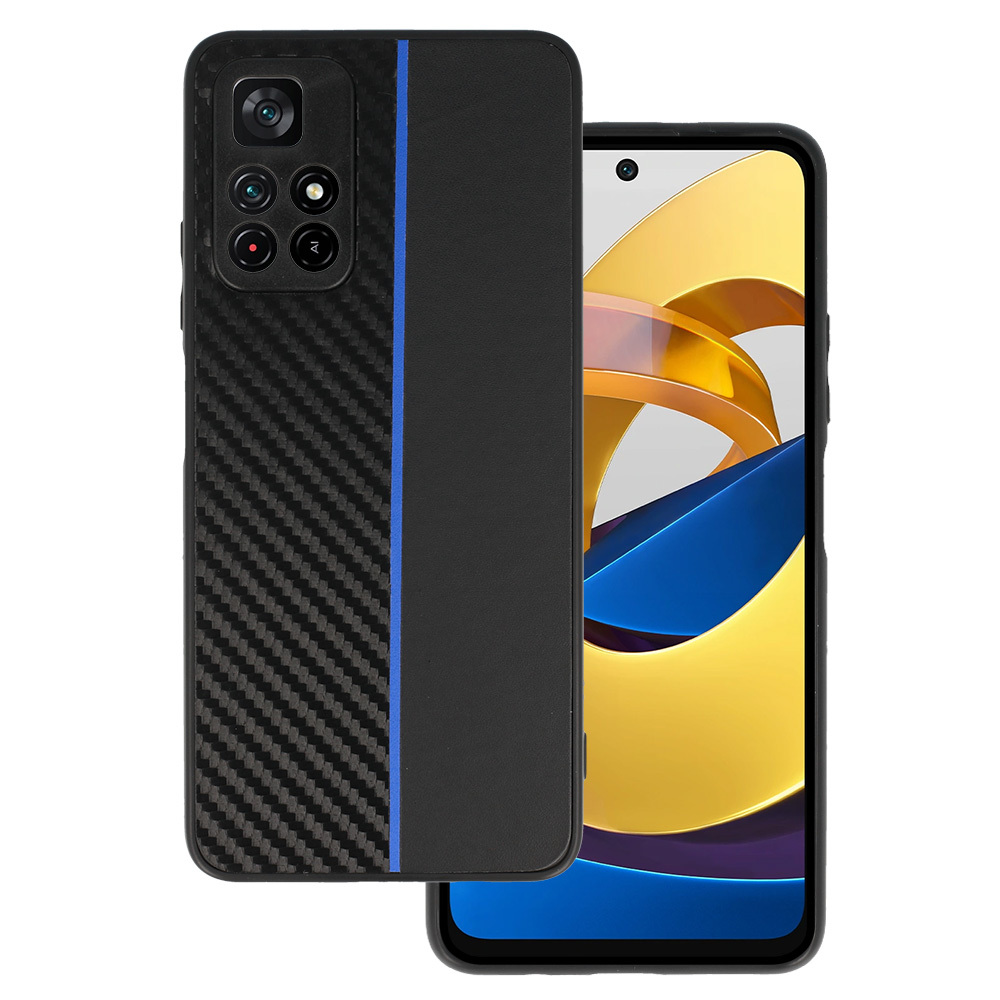 Tel Protect CARBON Ümbris jaoks Xiaomi Redmi Note 11 5G/Note 11S 5G/Poco M4 Pro 5G Must with sinine stripe