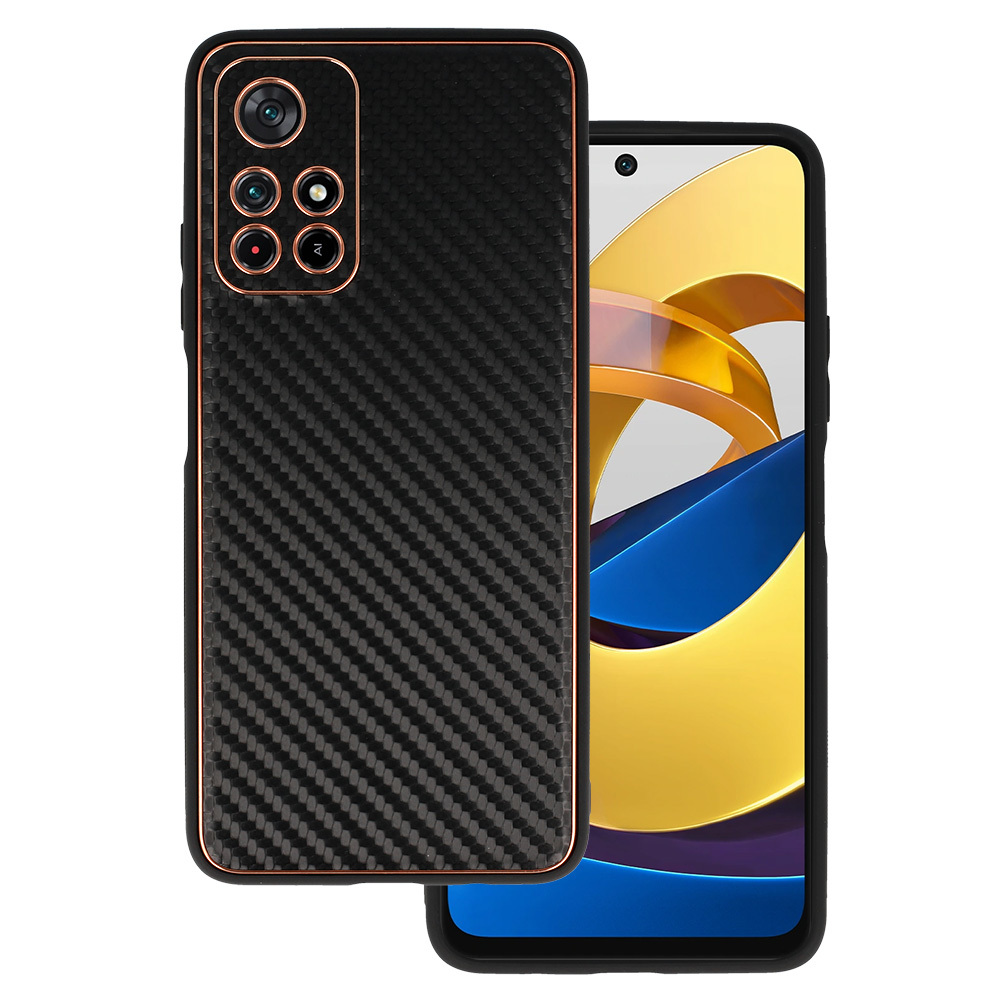 TEL PROTECT Leather Carbon Ümbris jaoks Xiaomi Redmi Note 11 5G/Note 11S 5G/Poco M4 Pro 5G Must