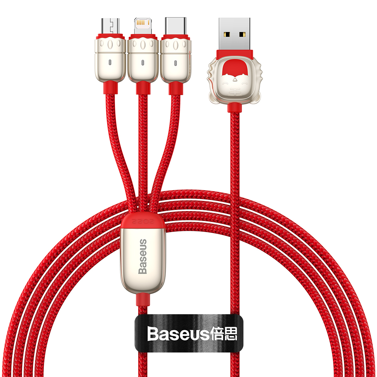 Baseus Kaabel Year of the Tiger 3 in 1 - USB to Type C, Lightning, Micro USB - 3,5A 1,2 metres (CASX010009) punane
