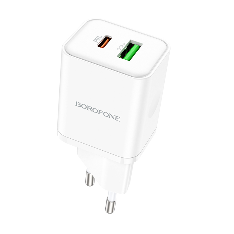Borofone Wall Laadija BN7 - USB + Type C - QC 3.0 PD 20W valge