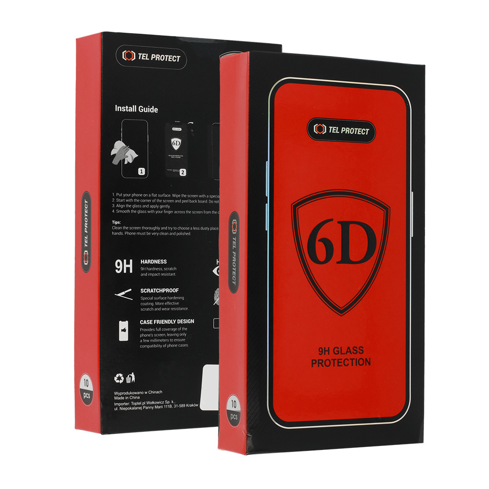 Tel Protect Full Glue 6D Karastatud klaas jaoks IPHONE 11 PRO must - 10 PACK