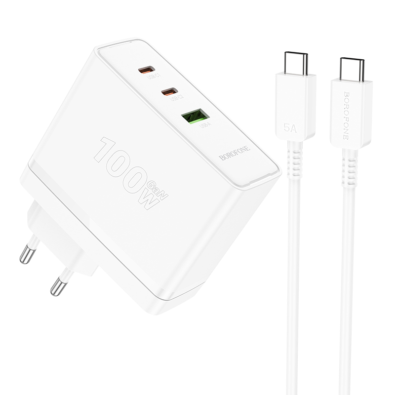 Borofone Wall Laadija BN11 Imperial - USB + 2xType C - QC 3.0 PD 100W with Type C to Type C Kaabel valge
