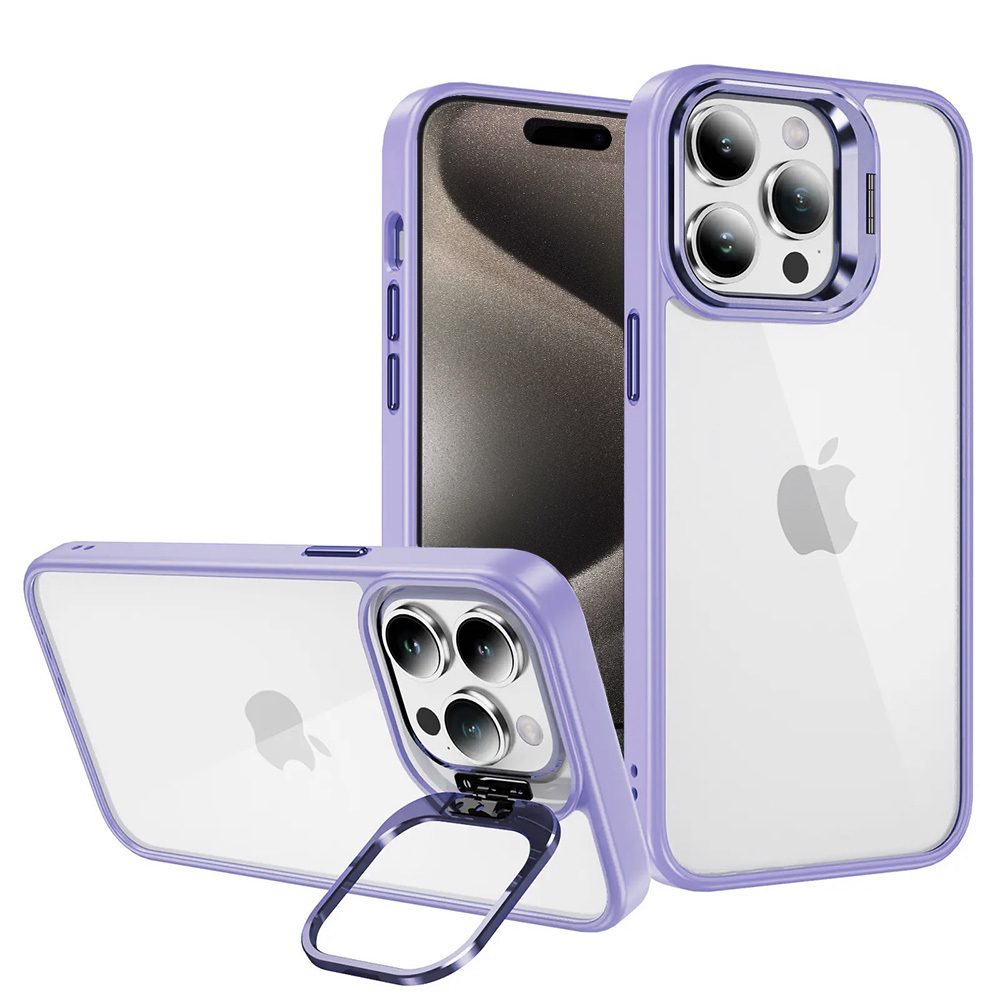 Tel Protect Kickstand Ümbris + camera glass (lens) jaoks Iphone 15 Pro light purple