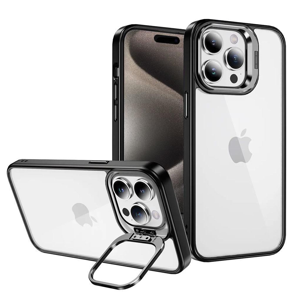 Tel Protect Kickstand Ümbris + camera glass (lens) jaoks Iphone 15 Plus must