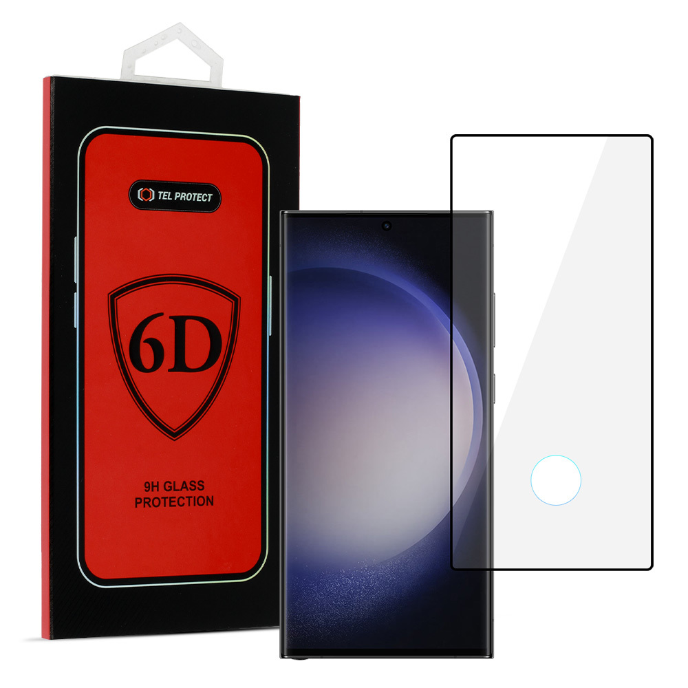 Закалённое стекло Tel Protect Full Glue 6D для Samsung Galaxy S23 Ultra чёрный (со сканером отпечатка)