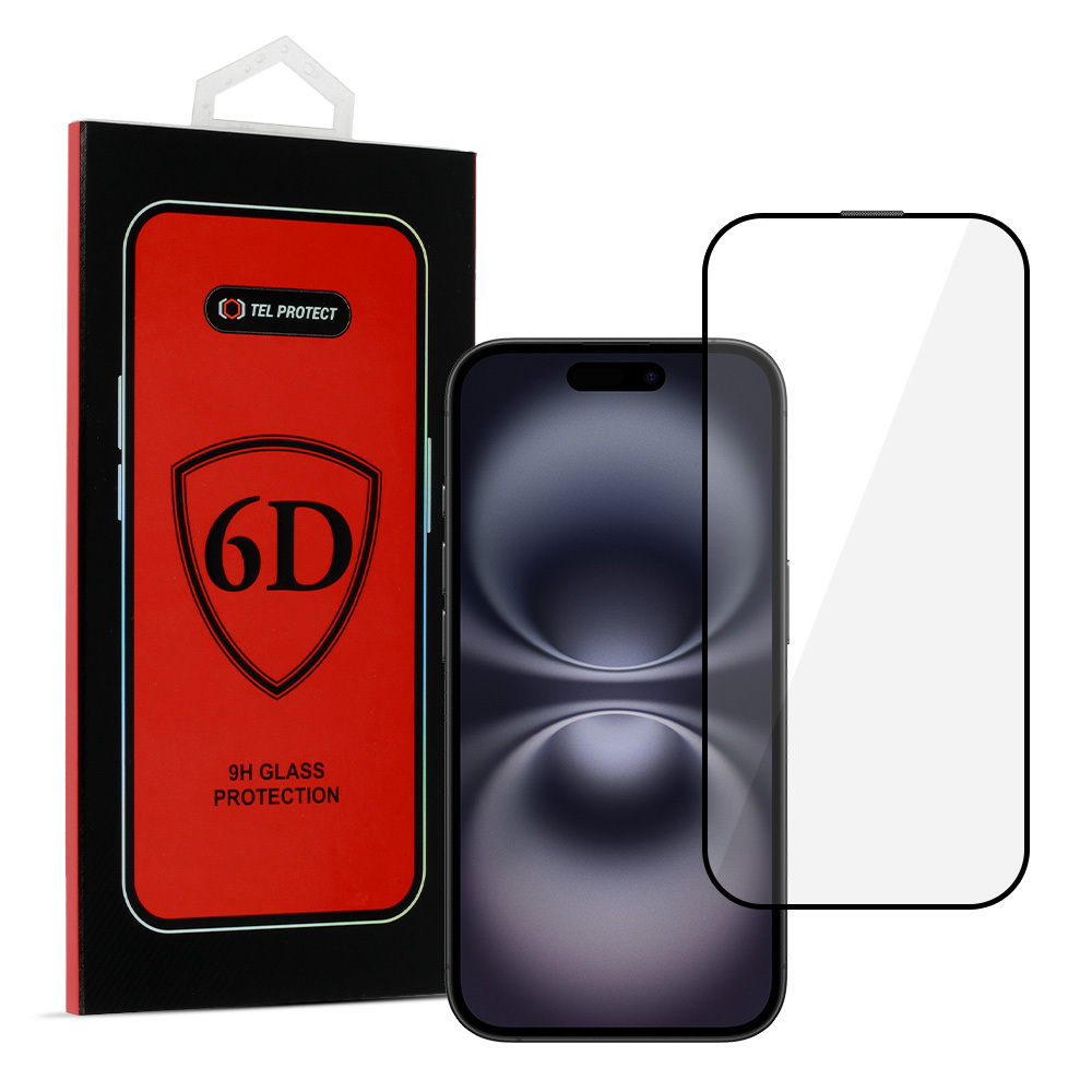 Tel Protect Full Glue 6D Karastatud klaas jaoks IPHONE 16 PLUS BLACK