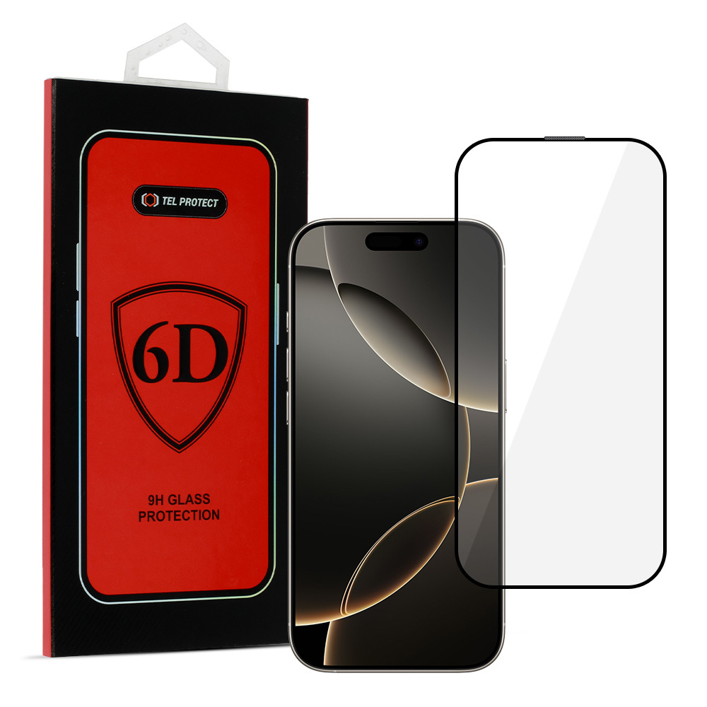 Tel Protect Full Glue 6D Karastatud klaas jaoks IPHONE 16 PRO MAX BLACK