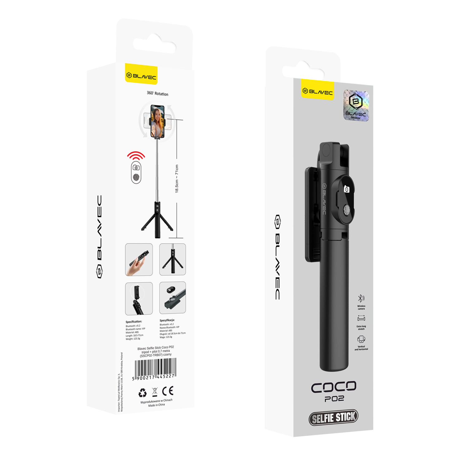 Blavec Selfie Stick Coco P-02 tripod + remote control 0,7 metres (SSCP02-TRB07) must