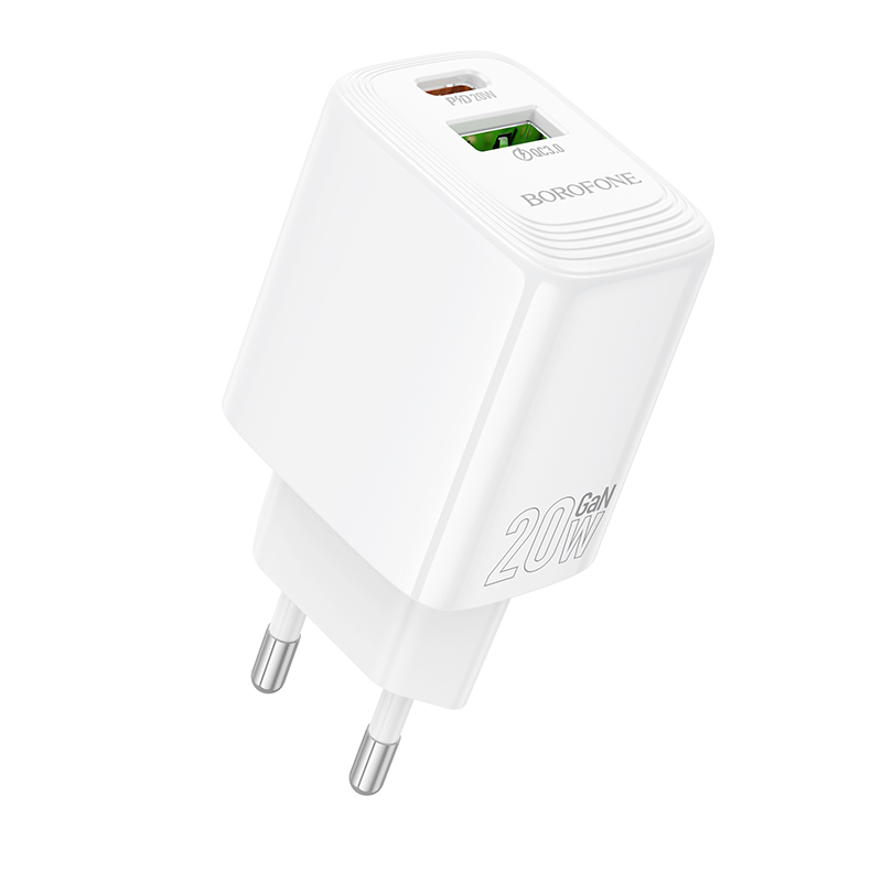 Borofone Wall laadija BN27 Fuente - USB + Type C - QC 3.0 PD 20W valge