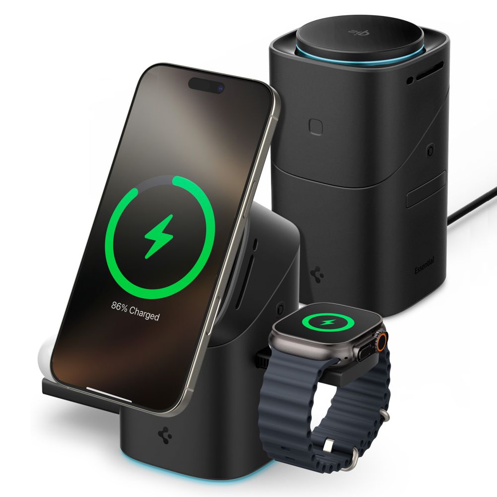 Spigen Essential EF223MS 3-in-1 QI2 Wireless Laadija - must